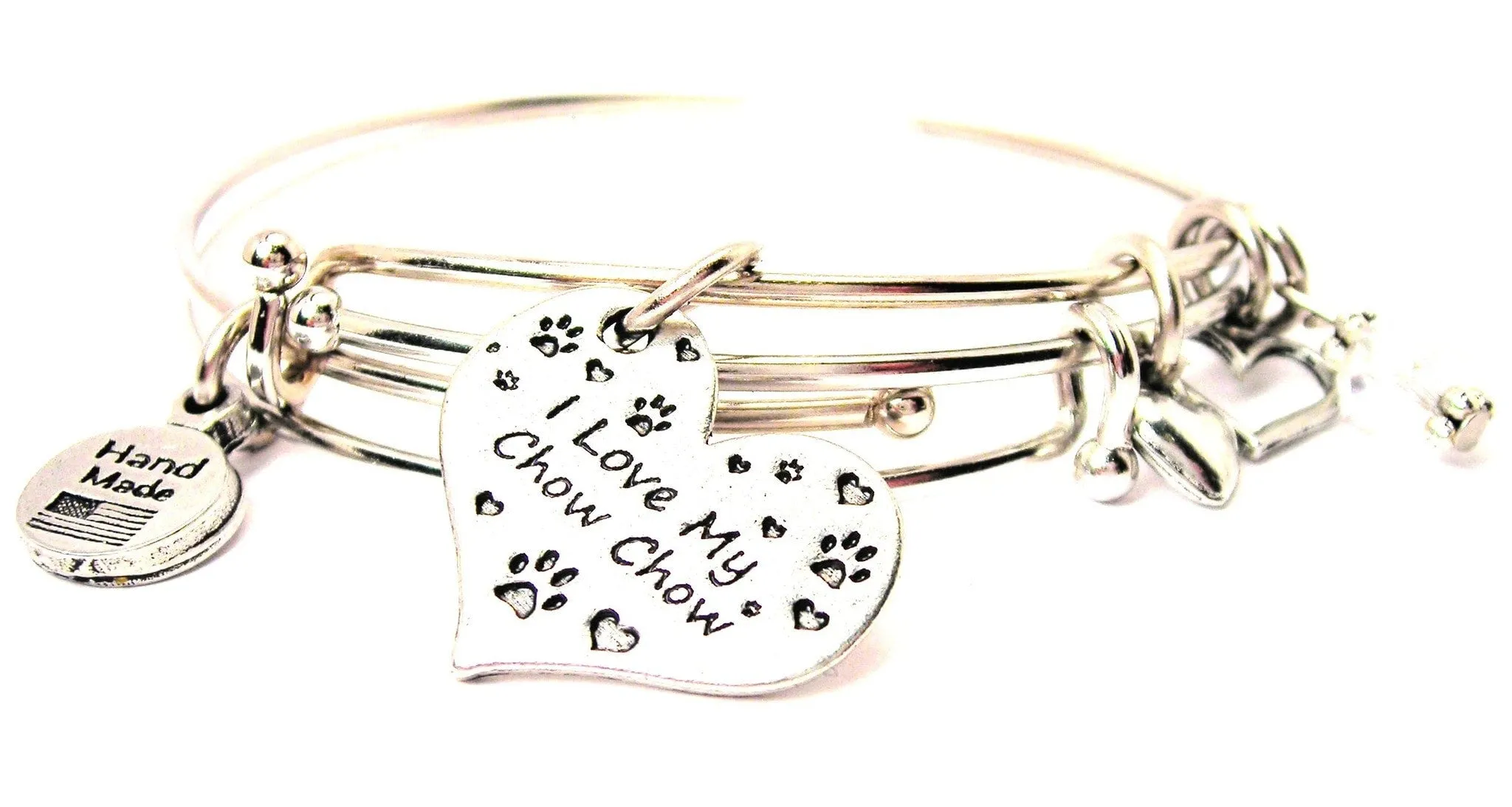 I Love My Chow Chow Heart Expandable Bangle Bracelet Set