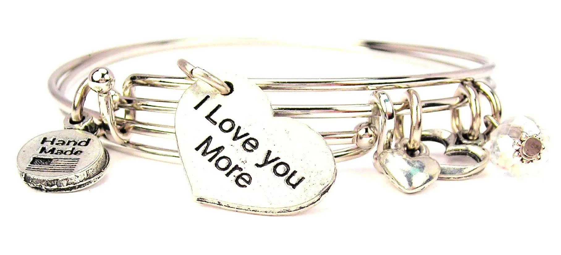 I Love You More Heart Expandable Bangle Bracelet Set