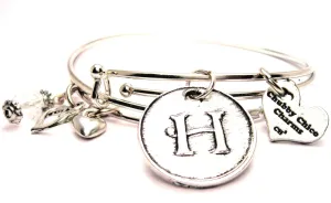 Initial H Circle Expandable Bangle Bracelet Set