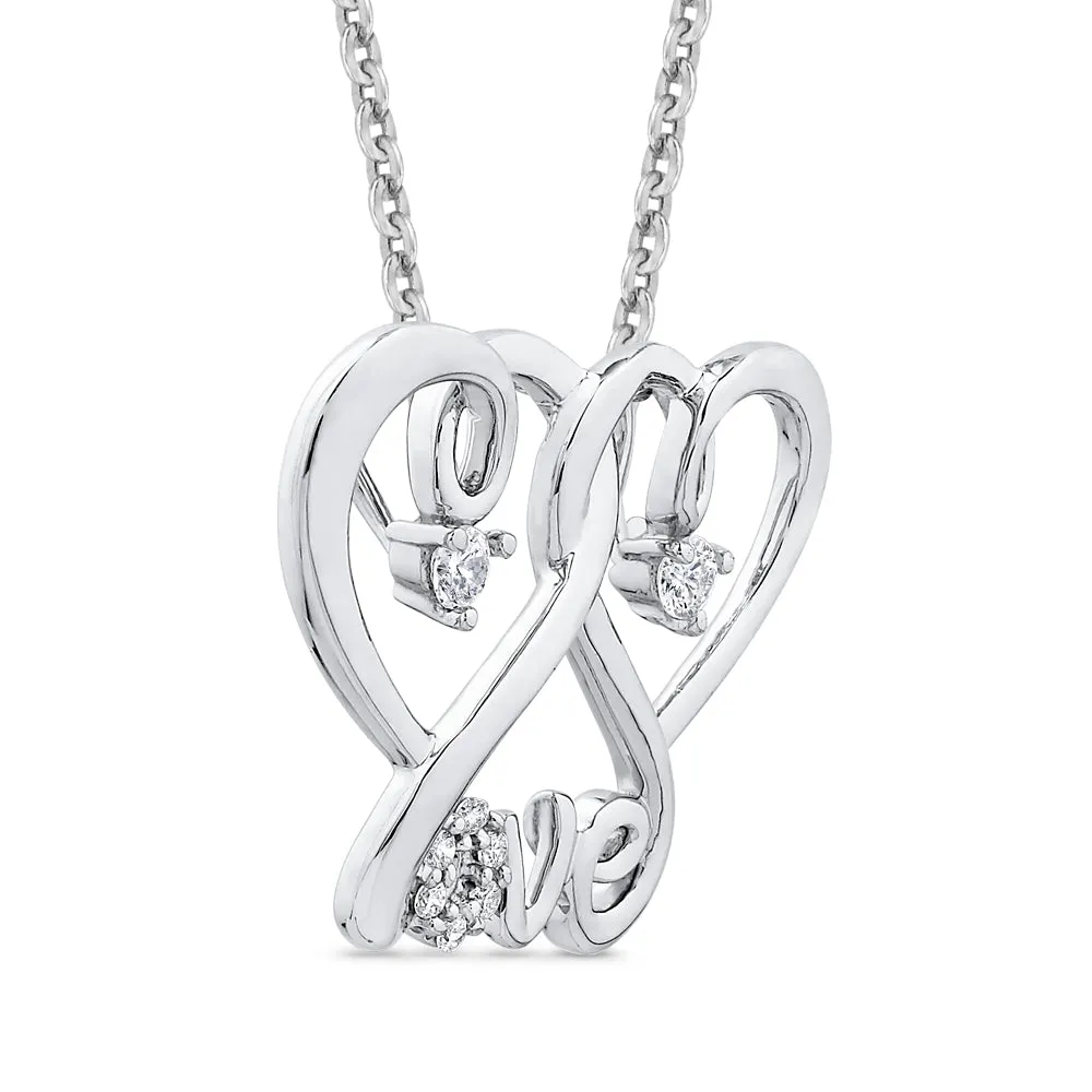 KATARINA Double Heart "Love" Diamond Pendant Necklace (1/10 cttw)