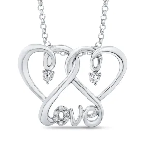 KATARINA Double Heart "Love" Diamond Pendant Necklace (1/10 cttw)