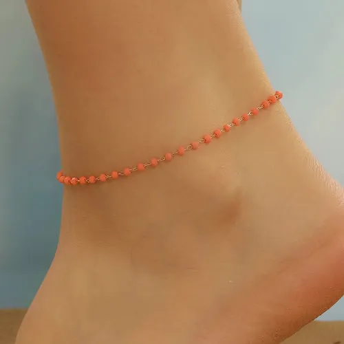 Korean Colorful Beads Chain Anklets Bracelets Women Summer Barefoot