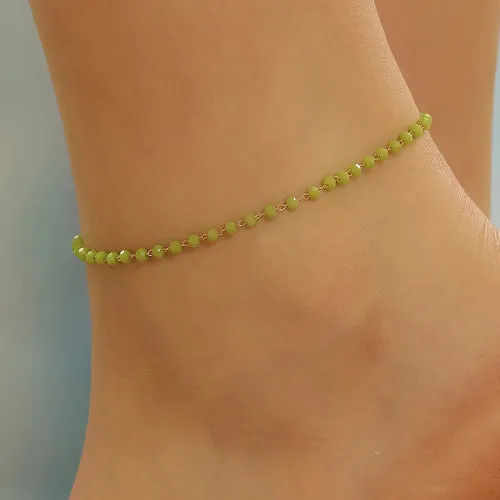 Korean Colorful Beads Chain Anklets Bracelets Women Summer Barefoot