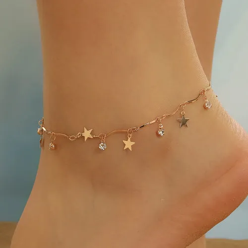 Korean Colorful Beads Chain Anklets Bracelets Women Summer Barefoot