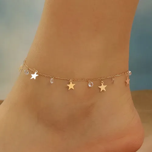 Korean Colorful Beads Chain Anklets Bracelets Women Summer Barefoot