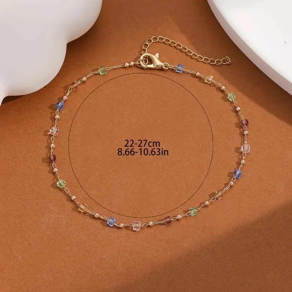 Korean Colorful Beads Chain Anklets Bracelets Women Summer Barefoot