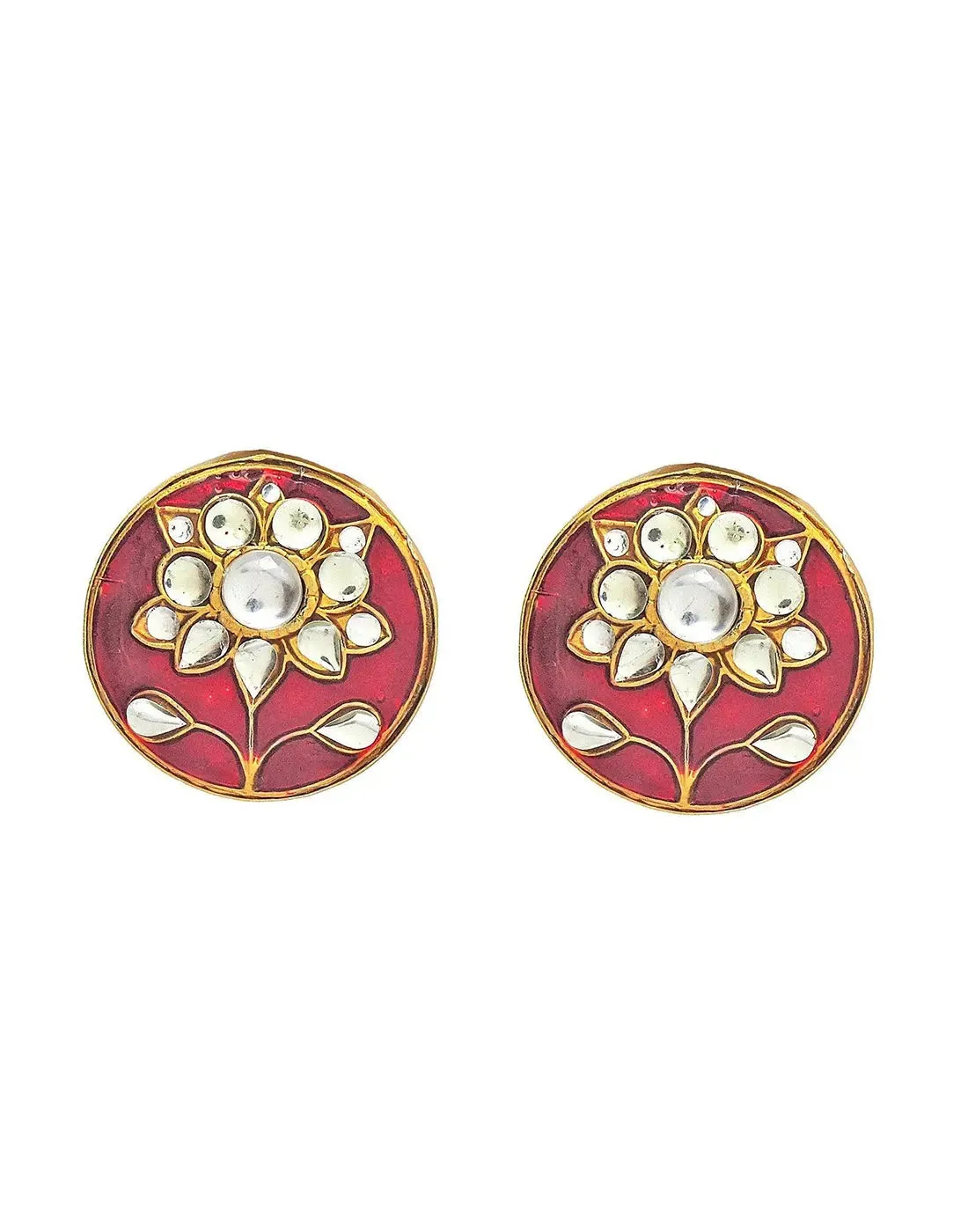 Kundan Circle Earrings (Crimson)