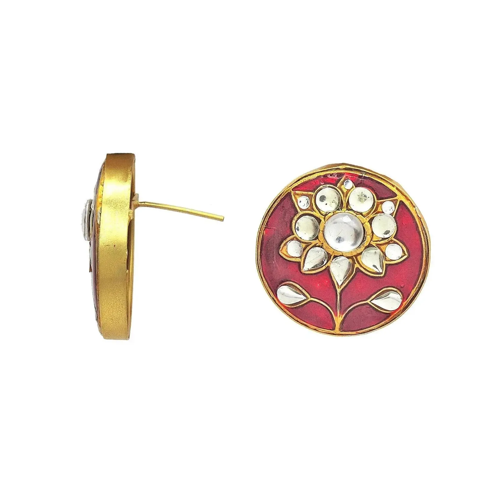 Kundan Circle Earrings (Crimson)