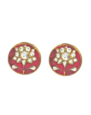 Kundan Circle Earrings (Crimson)