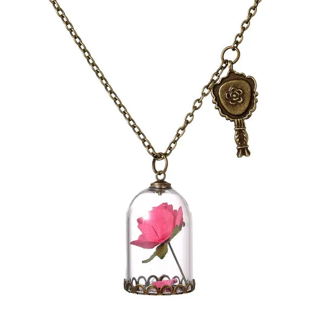 LIEBE ENGEL Glass Bottle Paper Flowers Necklace & Pendant Choker Statement Necklace Fashion Vintage Beauty And The Beast Jewelry