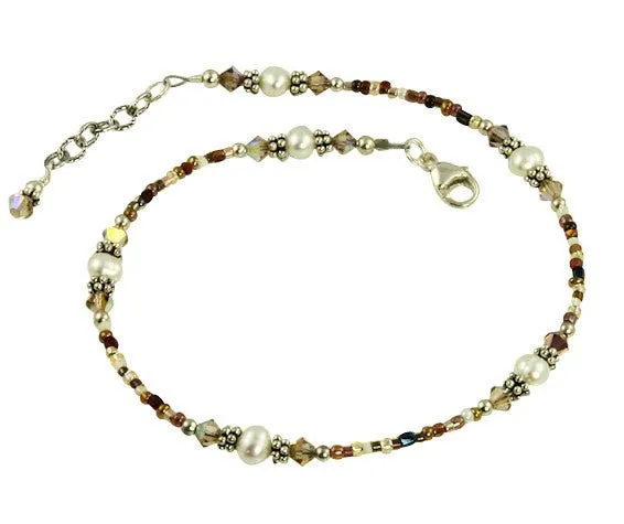 Light Topaz Crystal Pearl Beaded Anklet