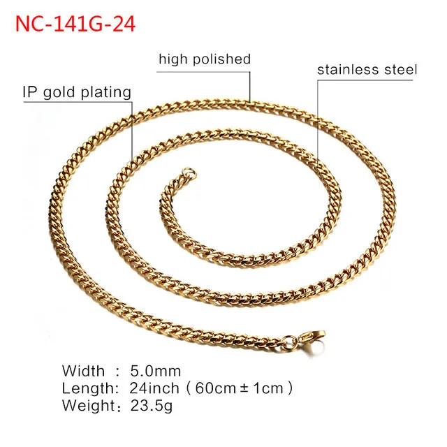 Meaeguet Fashion Stainless Steel 24/30inch Long Chains Necklaces For Men 3mm/5mm/7mm Wide Gold-Color Necklace Chain Jewelry