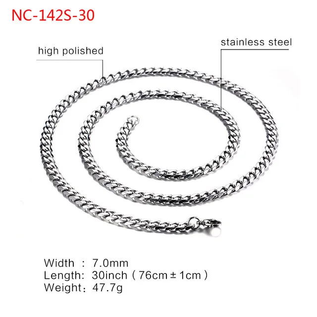 Meaeguet Fashion Stainless Steel 24/30inch Long Chains Necklaces For Men 3mm/5mm/7mm Wide Gold-Color Necklace Chain Jewelry