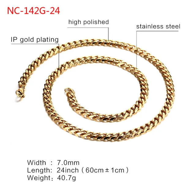 Meaeguet Fashion Stainless Steel 24/30inch Long Chains Necklaces For Men 3mm/5mm/7mm Wide Gold-Color Necklace Chain Jewelry