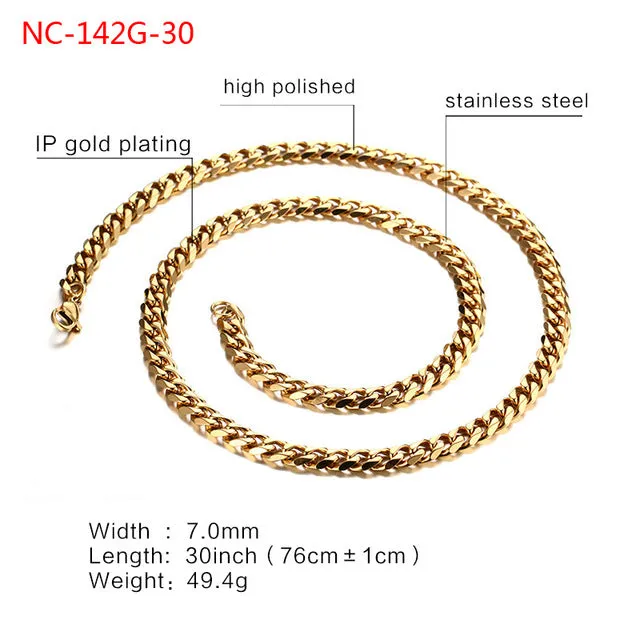 Meaeguet Fashion Stainless Steel 24/30inch Long Chains Necklaces For Men 3mm/5mm/7mm Wide Gold-Color Necklace Chain Jewelry