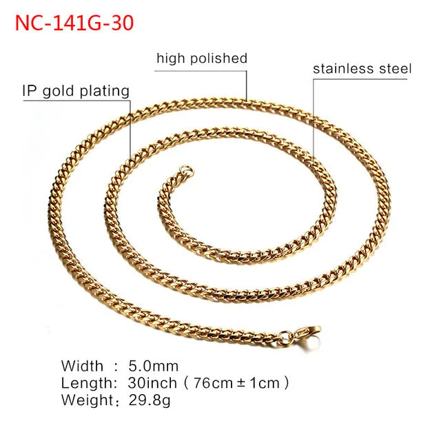 Meaeguet Fashion Stainless Steel 24/30inch Long Chains Necklaces For Men 3mm/5mm/7mm Wide Gold-Color Necklace Chain Jewelry