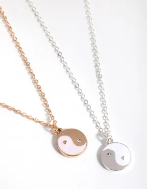 Mixed Metal White Yin Yang Necklace Pack