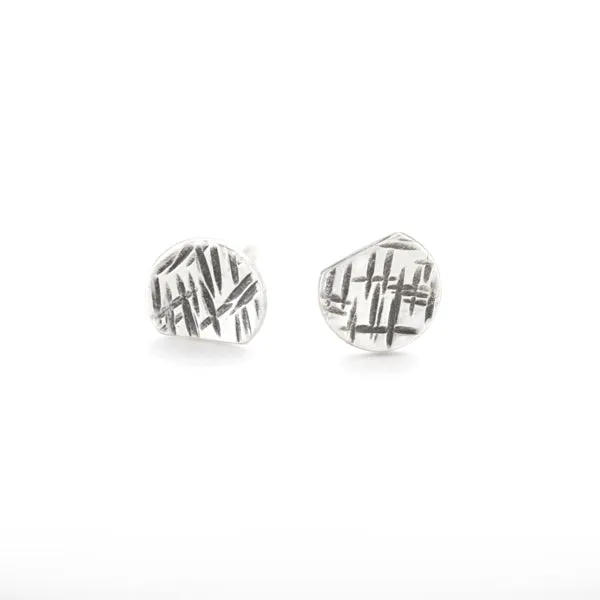 Modern Abstract Semi Round Silver Post Earring Studs