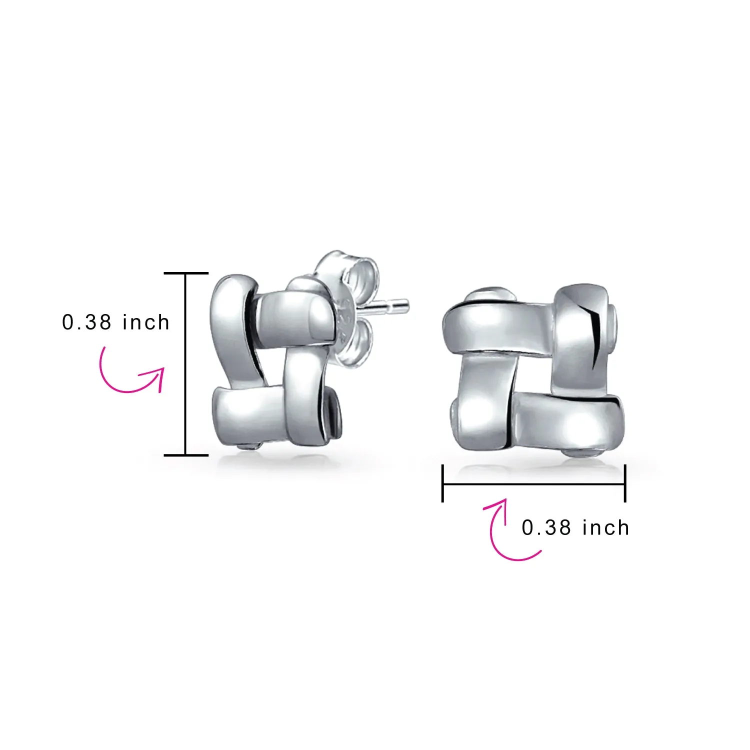 Modern Geometric Square Basket Weave Stud Earrings in Sterling Silver