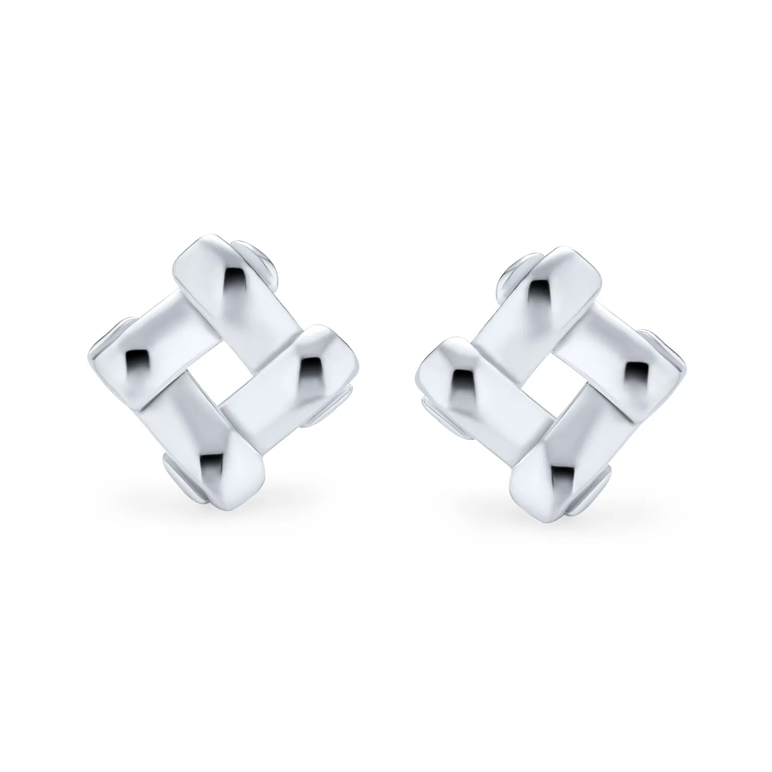 Modern Geometric Square Basket Weave Stud Earrings in Sterling Silver