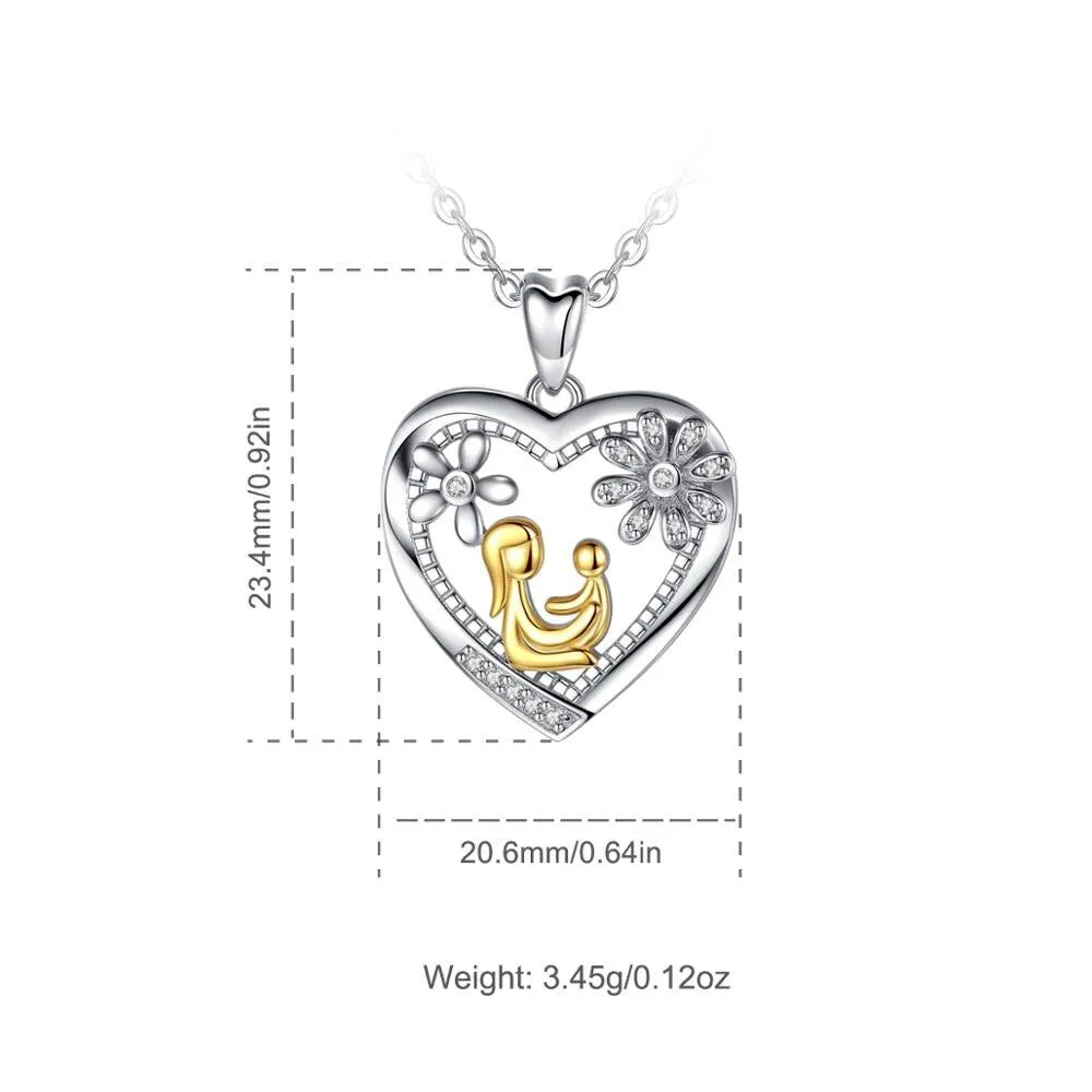 Mom Hold Child Pendant Heart Flower Charm Necklaces Fine Jewelry