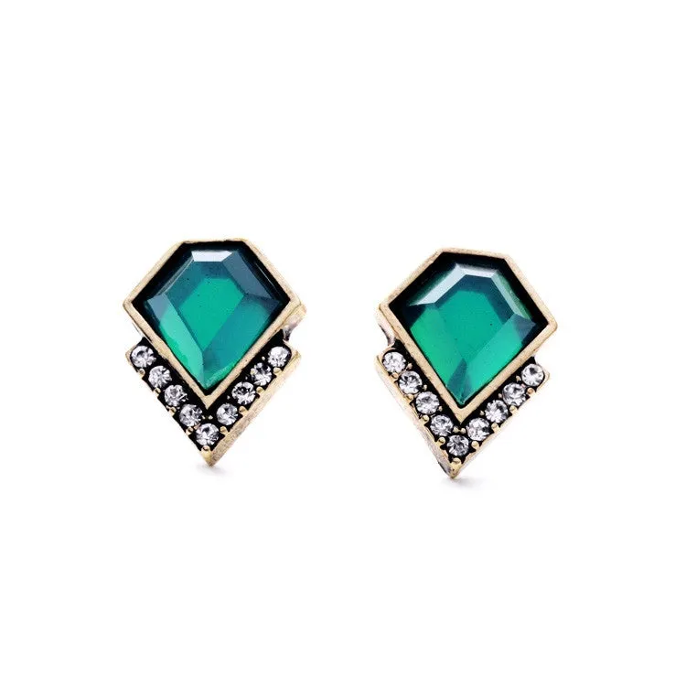 Ms Fashion Classic Emerald Geometric Crystal Stud Earrings