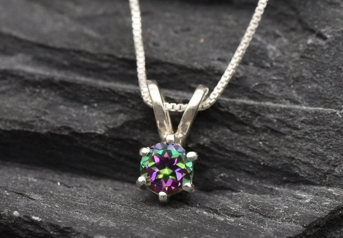 Mystic Topaz Pendant - Dainty Purple Necklace - Classic Round Necklace