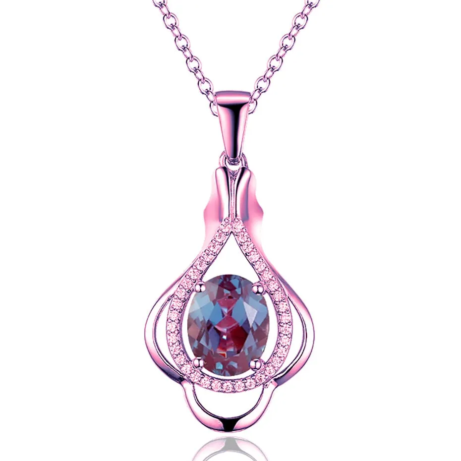 Natural Alexandrite Gemstone Pendant For Women Solid 925 Sterling Silver 585 rose gold Oval 8x10 Stone necklace For Women