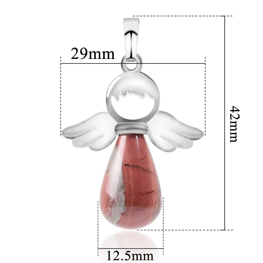 Natural Stones Angels Pendant for Necklace Pink Quartz Onyx Pendants Silver-color Water Drop Pendant