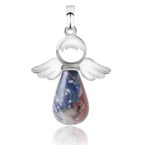 Natural Stones Angels Pendant for Necklace Pink Quartz Onyx Pendants Silver-color Water Drop Pendant