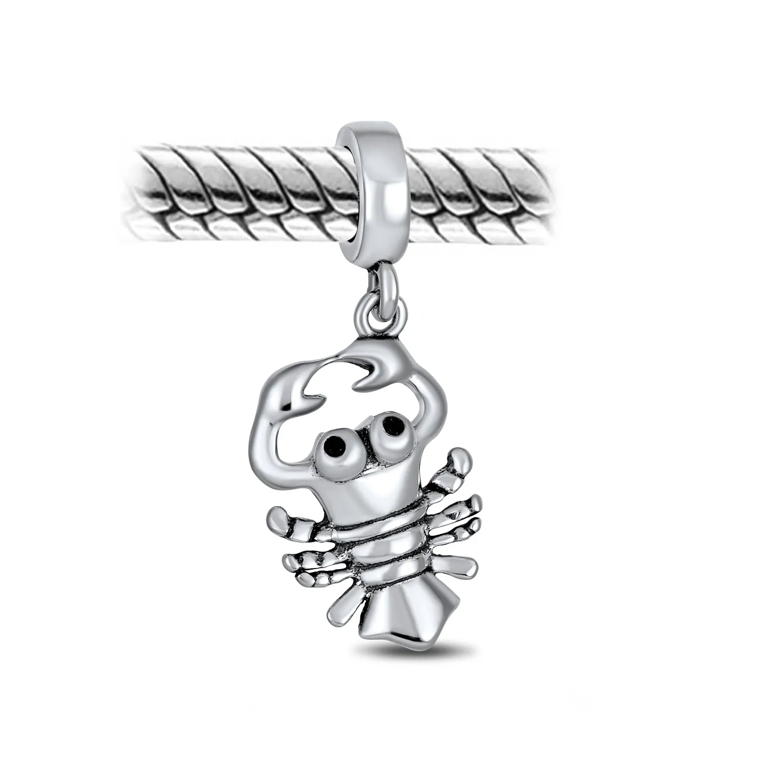 Nautical Lobster Dangle Charm Bead Sterling Silver for European Bracelets