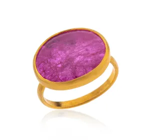 Nava Zahavi Yellow Gold Pink Tourmaline Oval Ring