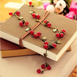 NK406 multi layer necklace  jewelry Cherry Chain Necklaces Imitation pearl maxi collares summer jewelry statement necklaces