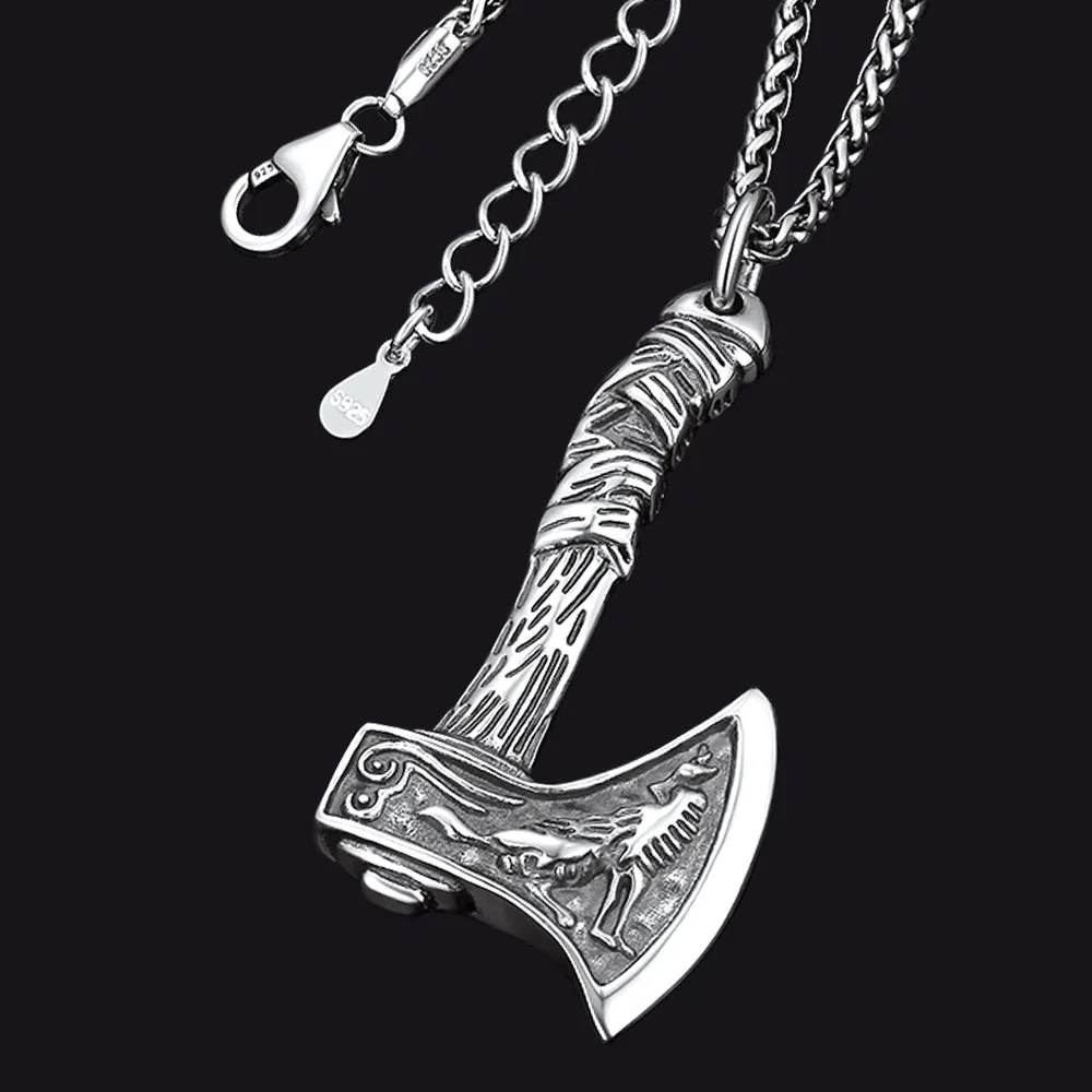 Norse Viking Battle Axe Necklace Amulet Jewelry for Men