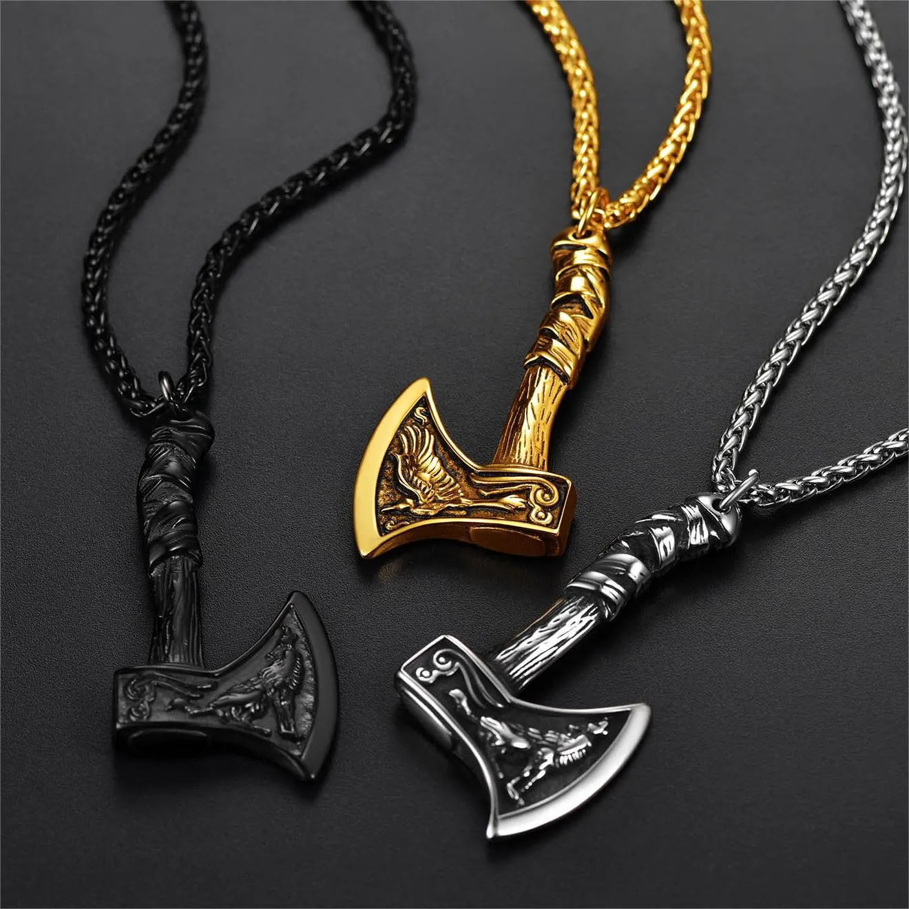 Norse Viking Battle Axe Necklace Amulet Jewelry for Men