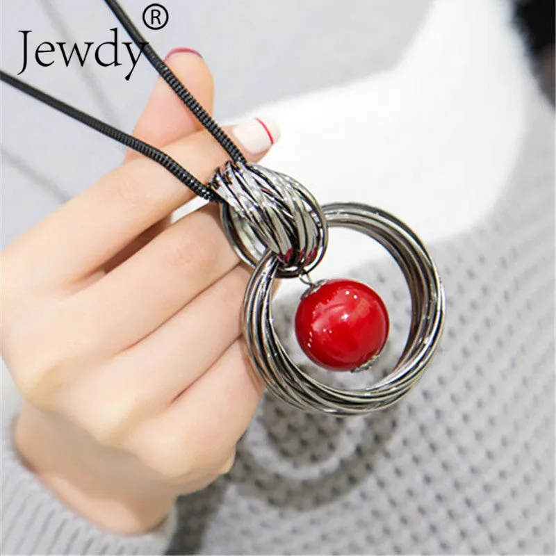 Ocean red white pearl ball pendant long necklace New circles simulated women black chain necklace fashion jewelry wholesale gift