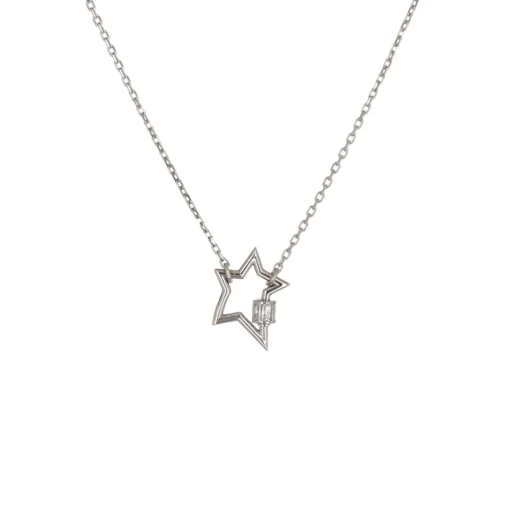 OPEN STAR CZ BAGUETTE LOCK NECKLACE