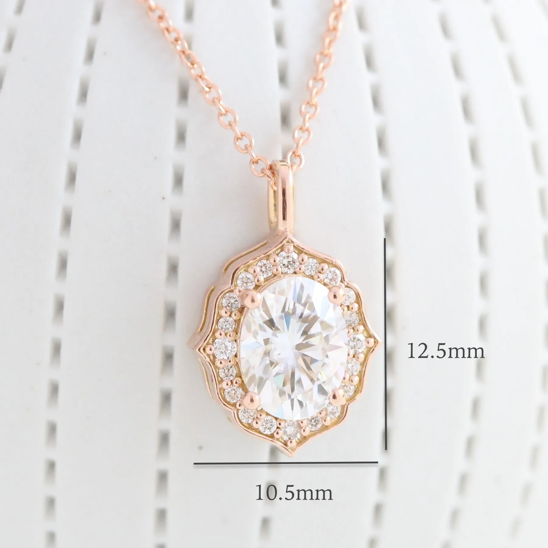 Oval Moissanite Diamond Necklace in 14k Gold Vintage Floral Halo Pendant