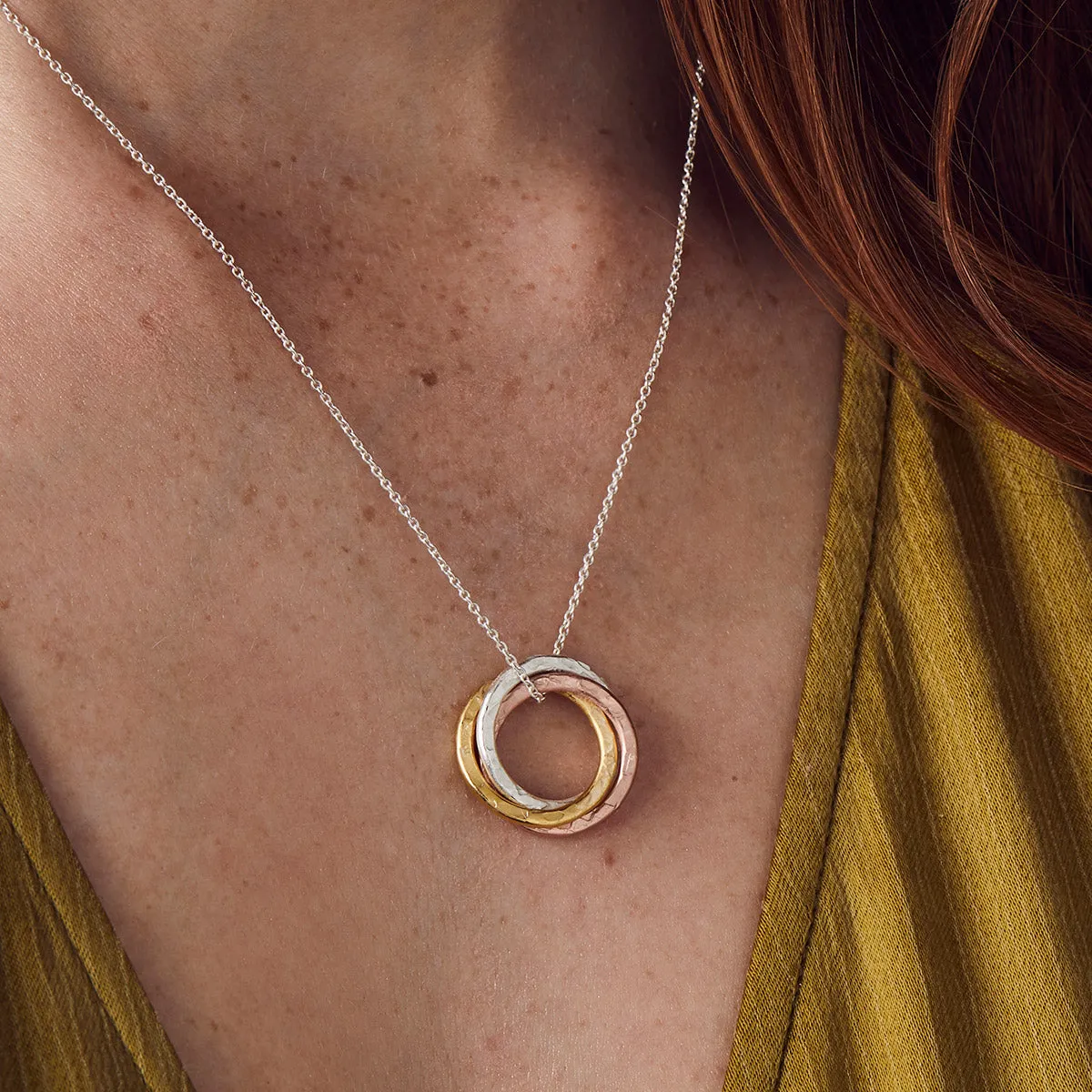 Personalised Textured Mixed Gold Russian Ring Necklace