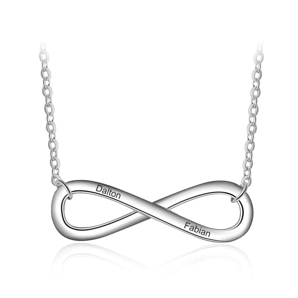 Personalized Silver Name Engraved Necklace, Infinite Love Pendant, Trendy Jewelry For Women