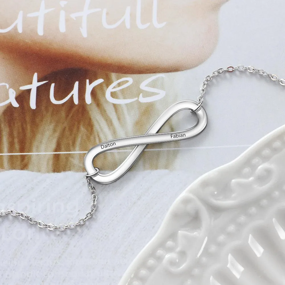 Personalized Silver Name Engraved Necklace, Infinite Love Pendant, Trendy Jewelry For Women