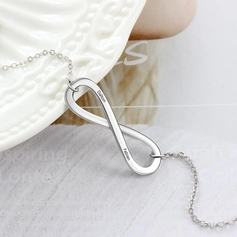 Personalized Silver Name Engraved Necklace, Infinite Love Pendant, Trendy Jewelry For Women