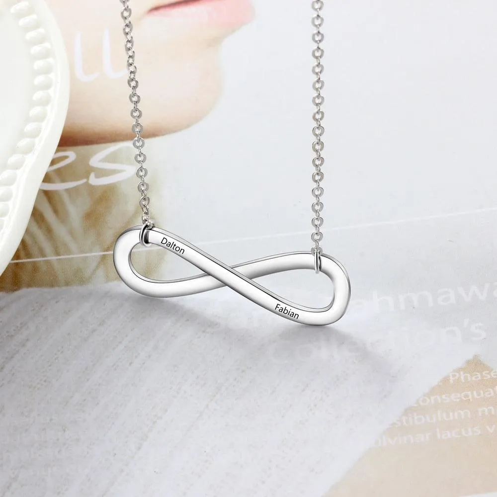 Personalized Silver Name Engraved Necklace, Infinite Love Pendant, Trendy Jewelry For Women