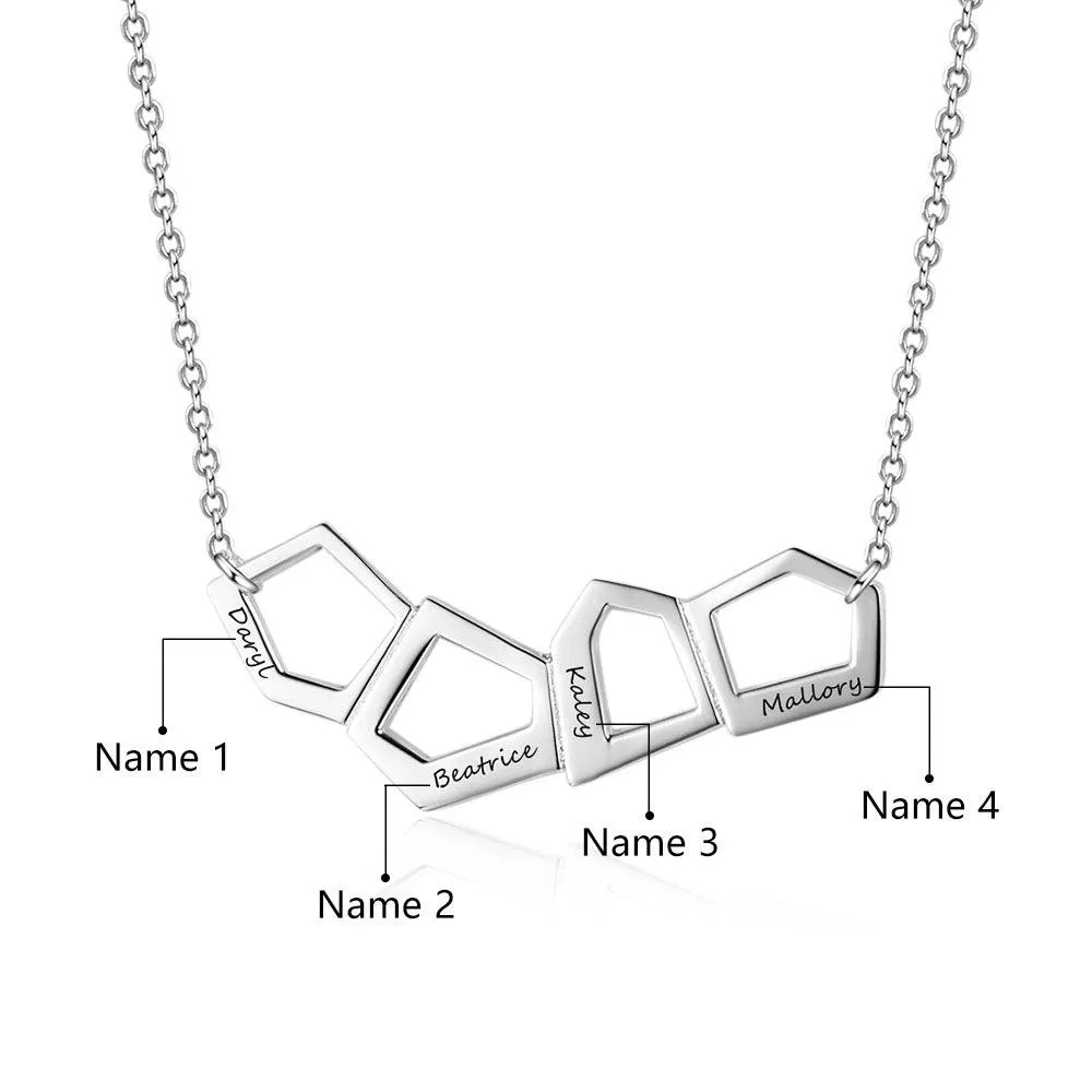 Personalized Women’s 925 Sterling Silver Custom 4 Name Necklace with Geometric-Shaped Pendant, Trendy Jewelry for Best Friends