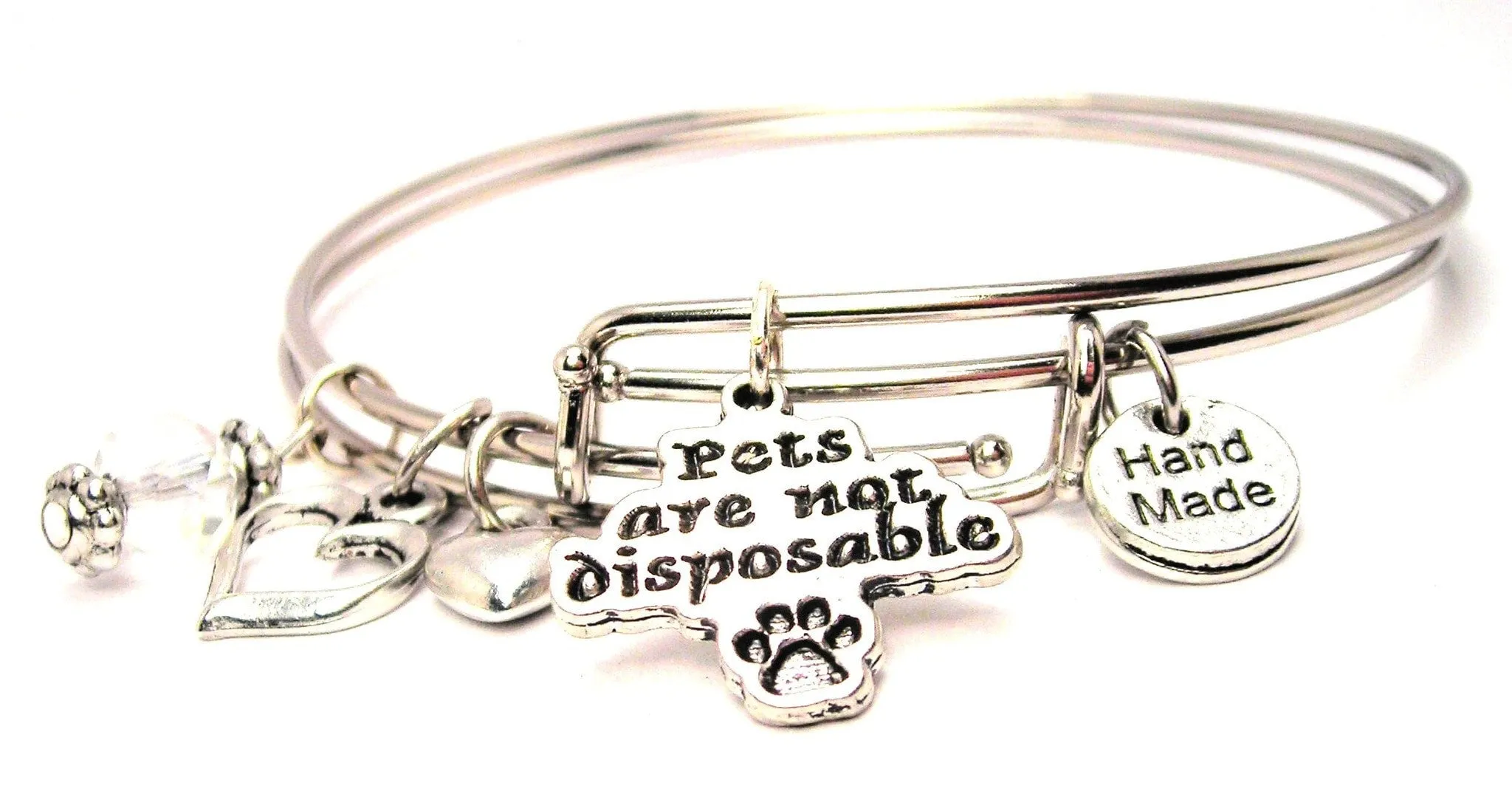 Pets Are Not Disposable Expandable Bangle Bracelet Set