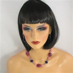 Pink & Navy African Kazuri and Quartz Necklace & Earrings