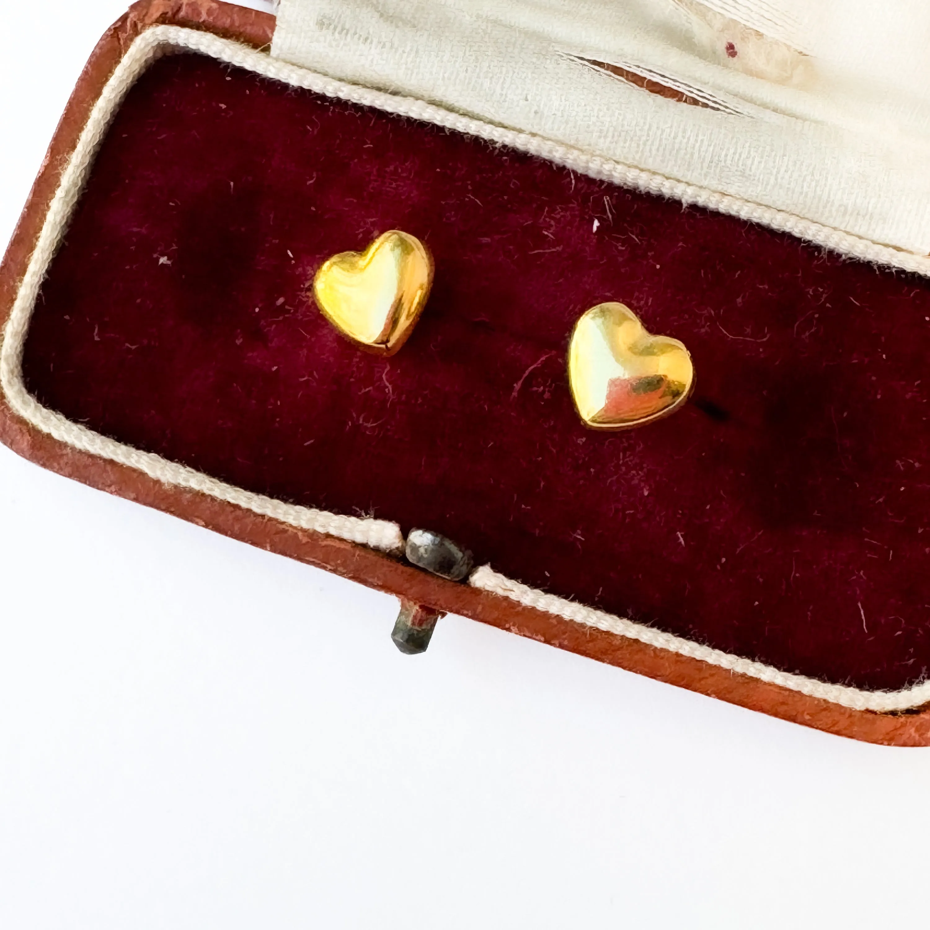 Puffy Gold Heart Studs With Titanium Posts, Small Gold Studs, Valentines Day - WS