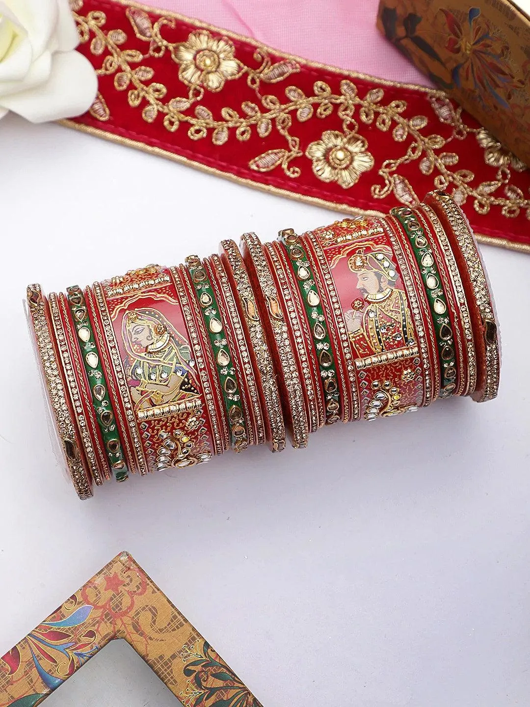 Raja Rani King Queen Rajwadi chuda, Bridal chuda, Dulhan Bridal Art Stones Bangles Set