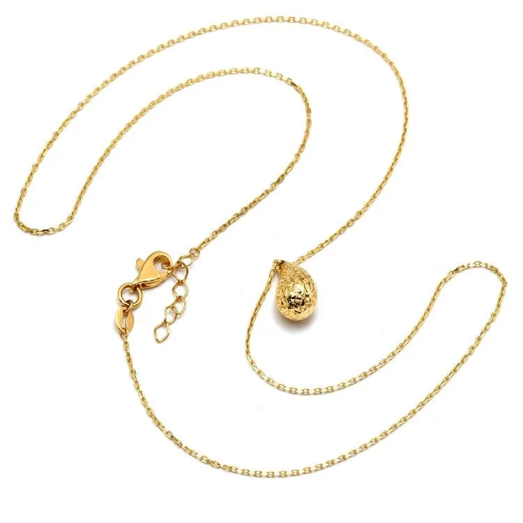 Real Gold Glittering Movable Oval Teardrop Water Drop Necklace - Model 1392 N1431