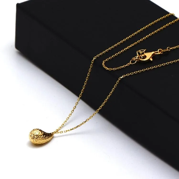 Real Gold Glittering Movable Oval Teardrop Water Drop Necklace - Model 1392 N1431